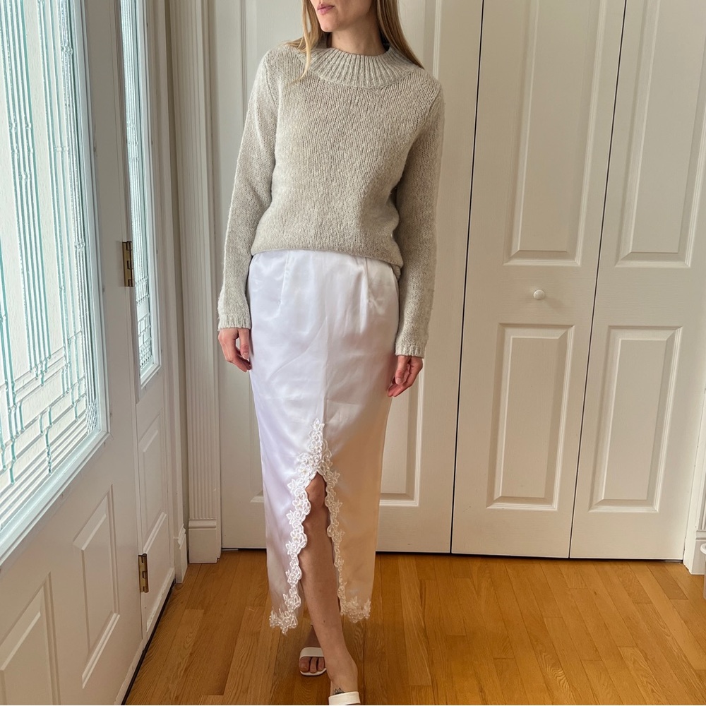 Cream/Grey Mock neck Knit sweater